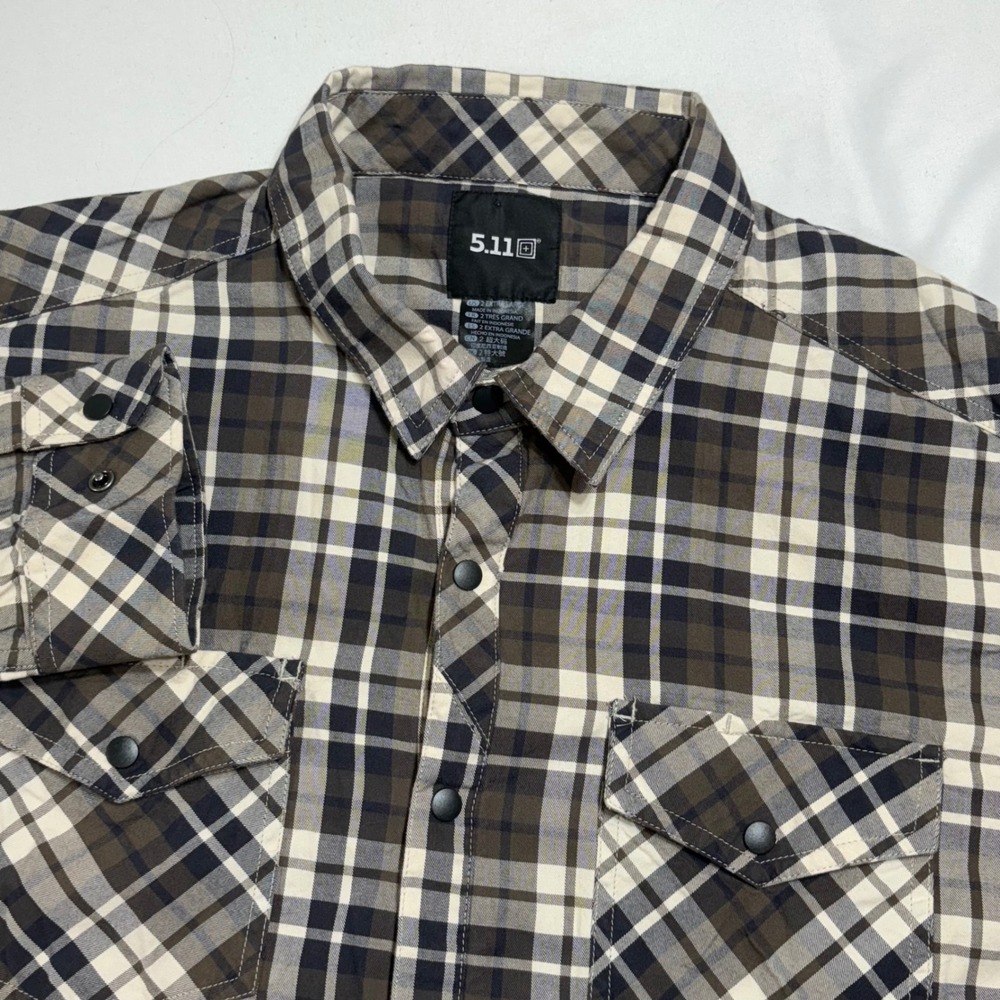5.11 Tactical Shirt Mens 2XL Brown Gunner Plaid Snap Front Utility‎ Workwear